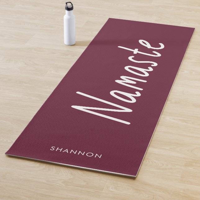 Fun Script Dark Red Namaste Personalised Name Yoga Mat (In Situ)