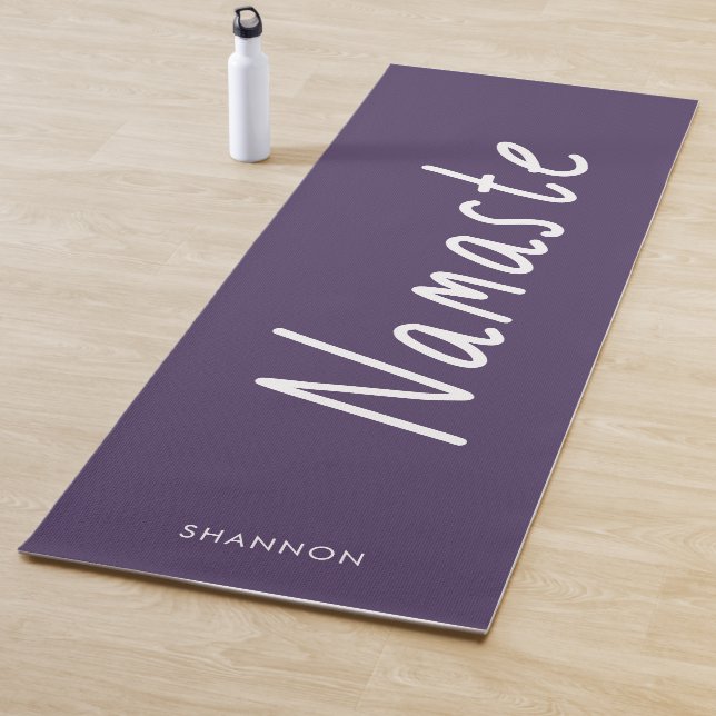 Fun Script Purple Namaste Personalised Name Yoga Mat (In Situ)