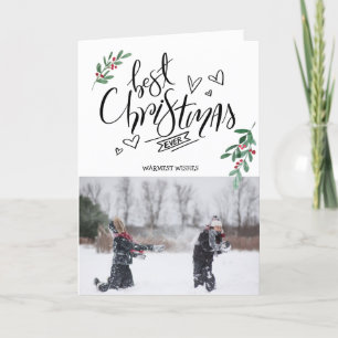 Fun Script Red Holly Berries Best Christmas Ever Holiday Card