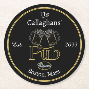 Fun Script Text Pub w Beers Drink Coasters