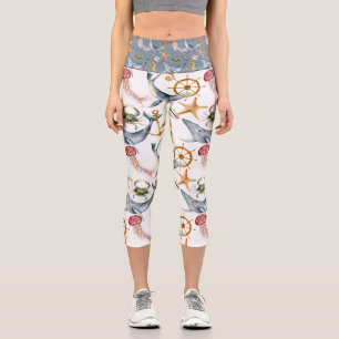 Fun Sea Life Nautical Pattern Capri Leggings