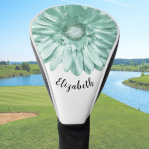 Fun seafoam green daisy flower custom name ladies golf head cover
