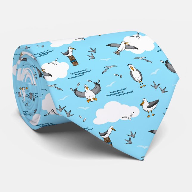 Fun Seagull Sea Birds Colourful Seaside Beach Tie (Rolled)