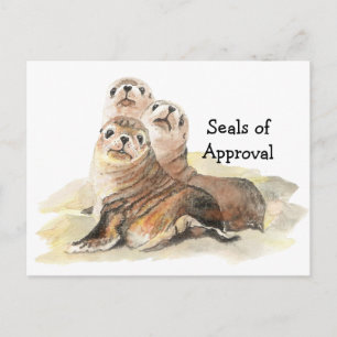 Fun "Seals of Approval" with Cute Watercolor Seals Postcard