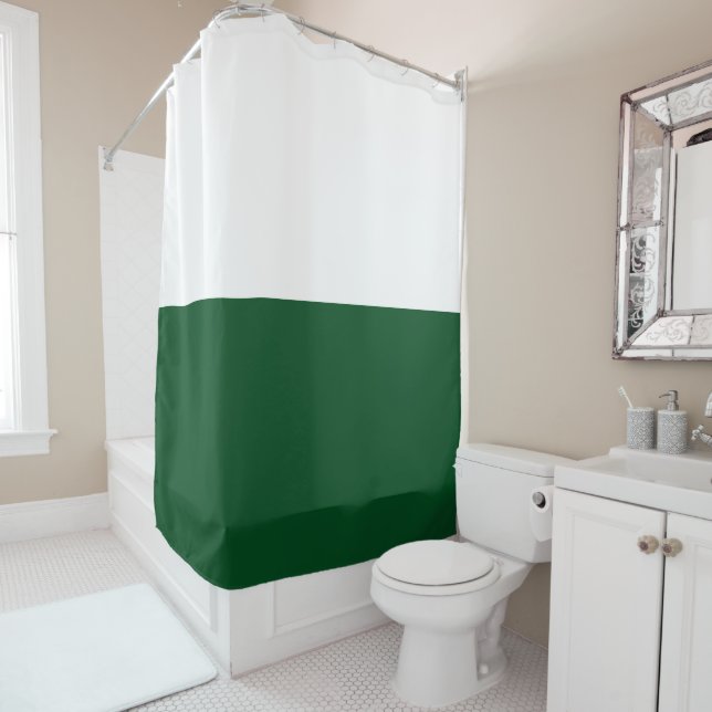 Fun Seamless Bold Camp Green White Colour Block Shower Curtain (In Situ)