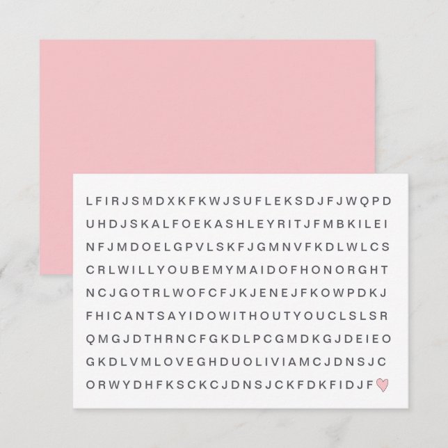 Fun search the word pink heart be my maid of honor invitation (Front/Back)