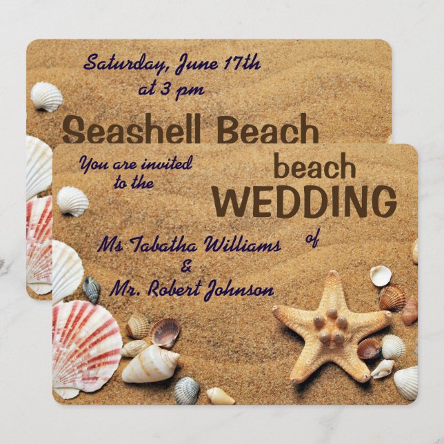 Fun Seashells Design Beach Wedding Invitation (Front/Back)