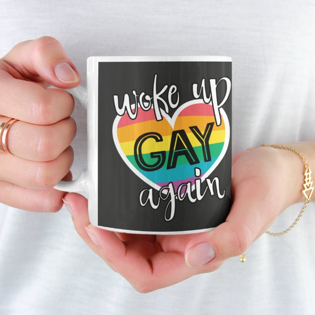 Fun self-ironic pride month woke up gay again coffee mug (Creator Uploaded)