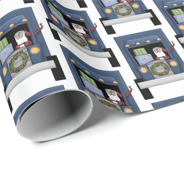 Fun Semi truck driving Santa party tiled wrap Wrapping Paper (Roll Corner)