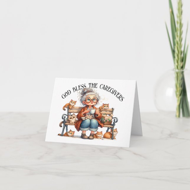 Fun Senior With Cats Note Card (Front)