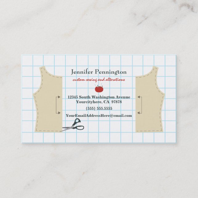 Fun sewing and alterations business card template (Front)