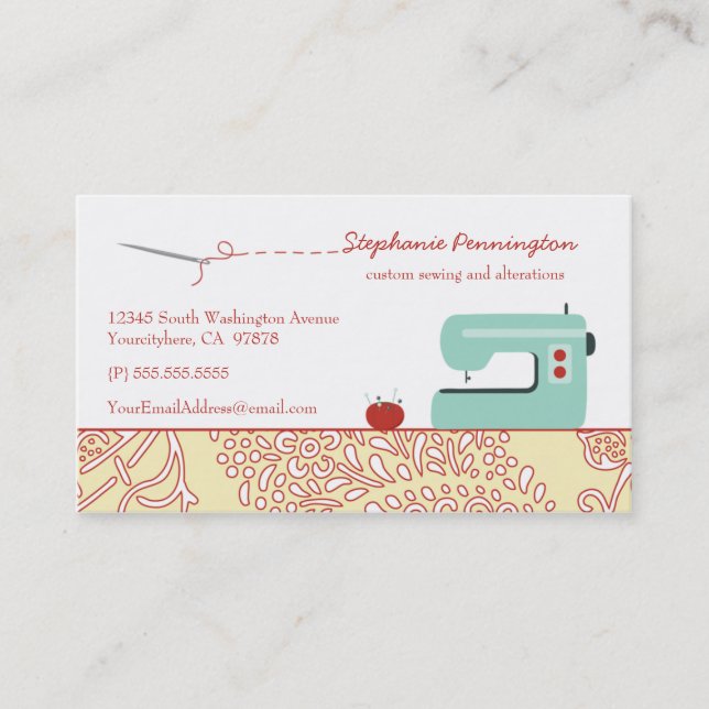 Fun sewing fashion design customised business card (Front)