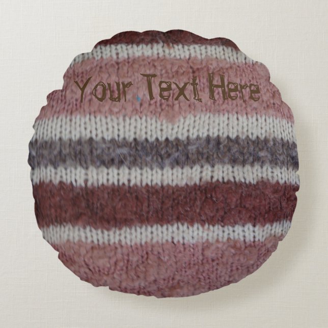 fun shabby chic brown and beige knitted stripes  round cushion (Front)