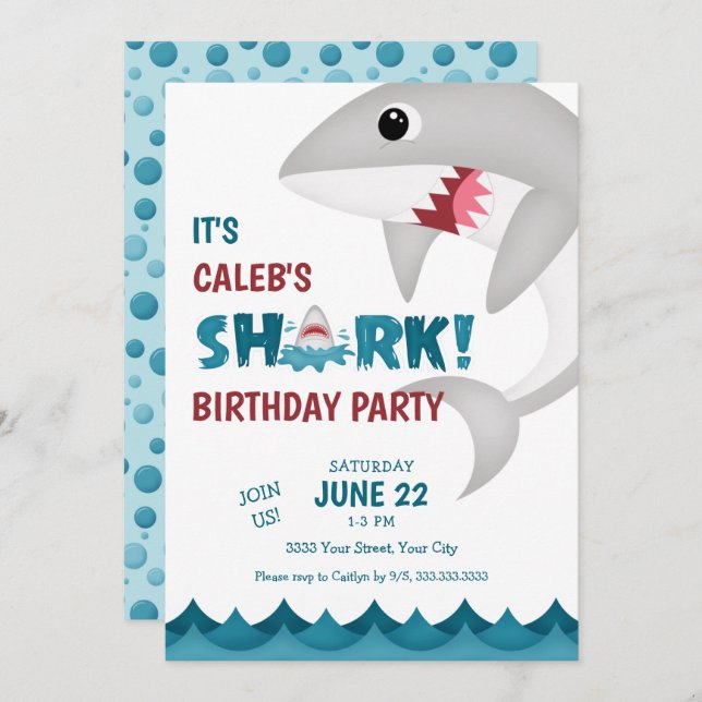 Fun Shark Birthday Party Invitation (Front/Back)