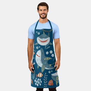Fun shark cartoon collage cute illustration blue apron