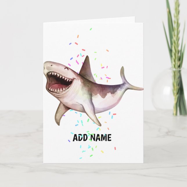 Fun SHARK illustrated gift Add Name watercolor Card (Front)