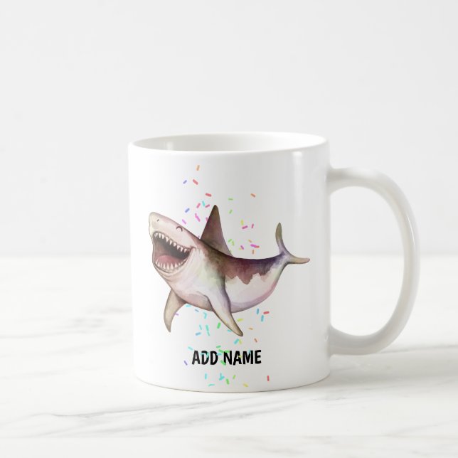 Fun SHARK illustrated gift Add Name watercolor Coffee Mug (Right)