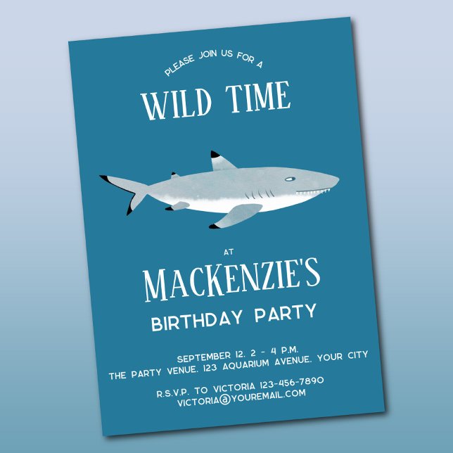 Fun Shark Underwater Birthday Party Invitation Postcard (Fun shark underwater themed personalized kids birthday party invitation)