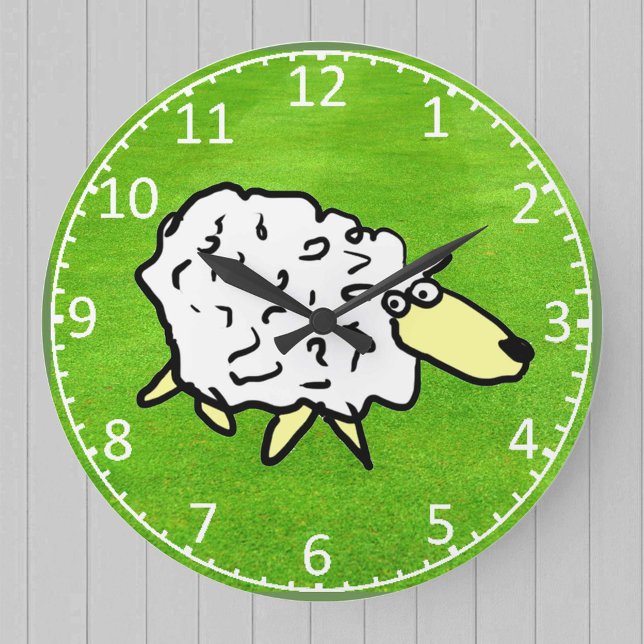 Fun Sheep Illustration Large Clock (Creator Uploaded)
