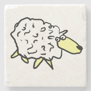 Fun Sheep Illustration on a Stone Coaster