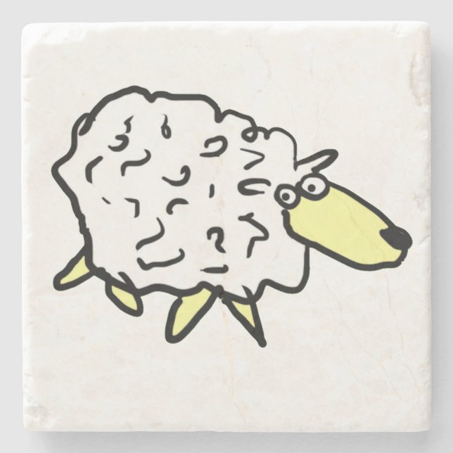 Fun Sheep Illustration on a Stone Coaster (Front)