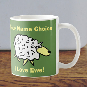 Fun Sheep with Name on a Valentines Coffee Mug