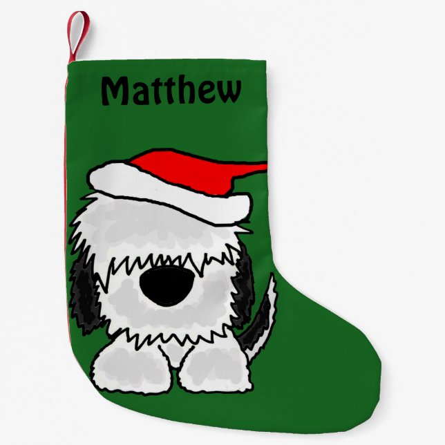 Fun Sheepdog in Santa Hat Christmas Stocking (Front)