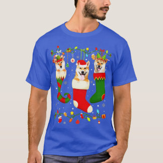 Fun Shiba Inu Stocking Christmas Light Socks Xmas  T-Shirt