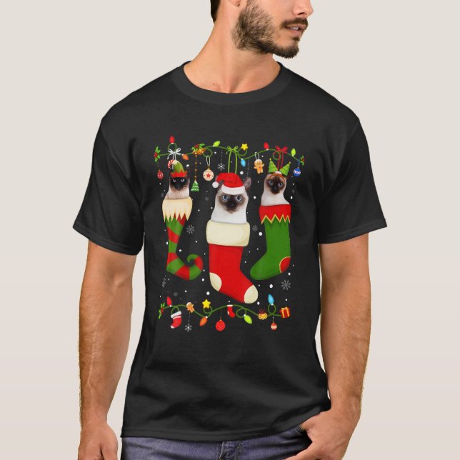 Fun Siamese Stocking Christmas Light Socks Xmas T-Shirt (Front)