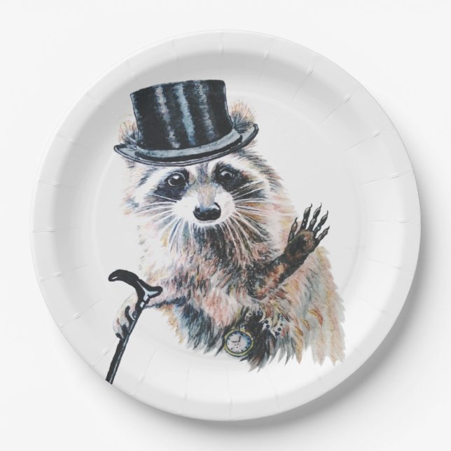 Fun Silly Formal Attire Racoon Animal Paper Plate (Front)