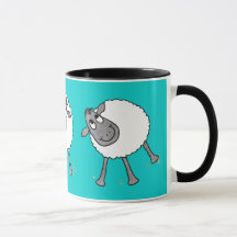 Fun Silly Sheep Ringer Mug, Turquoise