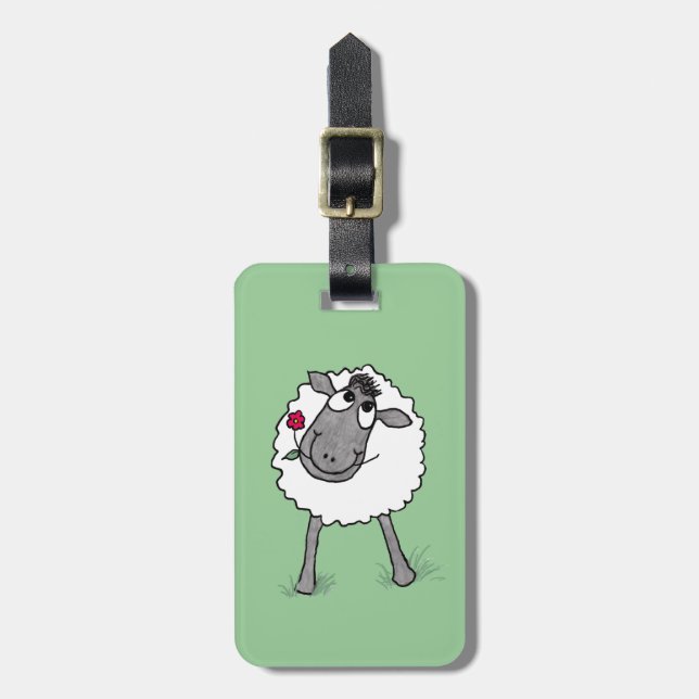 Fun Silly Sheep with Flower, Luggage Tag (Front Vertical)