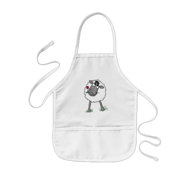 Fun Silly Sheep with Flower, White Apron (Front)