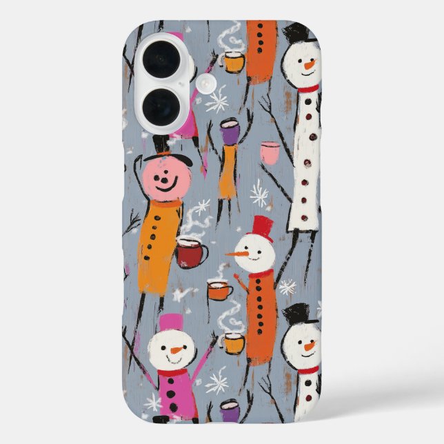 Fun Silly Snowmen Drinking Hot Cocoa Case-Mate iPhone Case (Back)