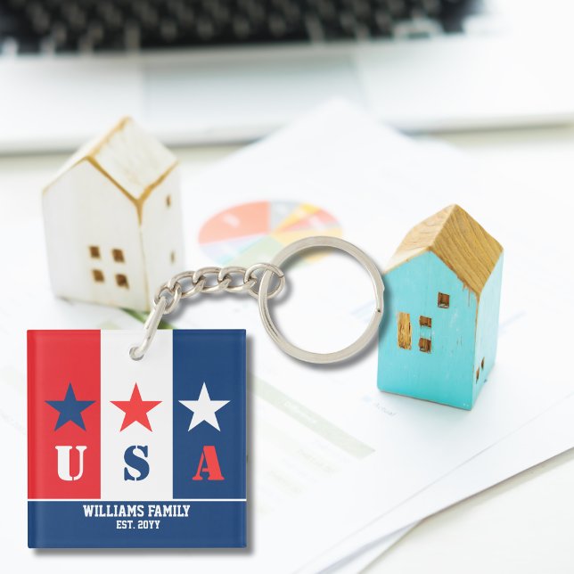 Fun Simple American Flag,Patriotic USA,Family Name Key Ring (Creator Uploaded)