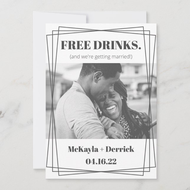 Fun Simple Modern Free Drinks Save the Date Invitation (Front)