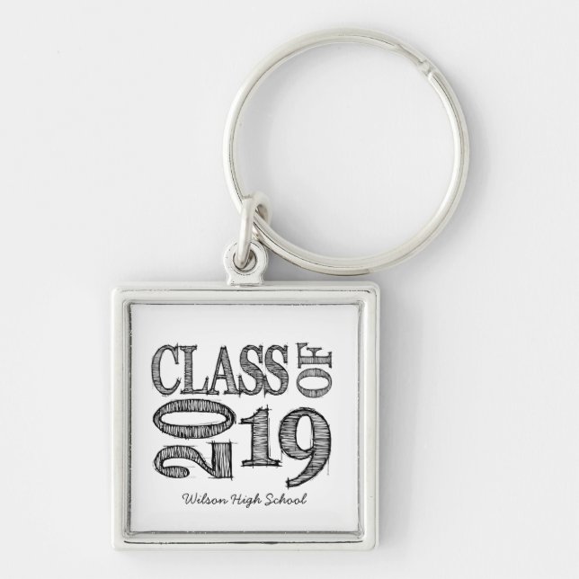 Fun & Simple Pen Sketch Class of 2019 Graduation Key Ring (Front)