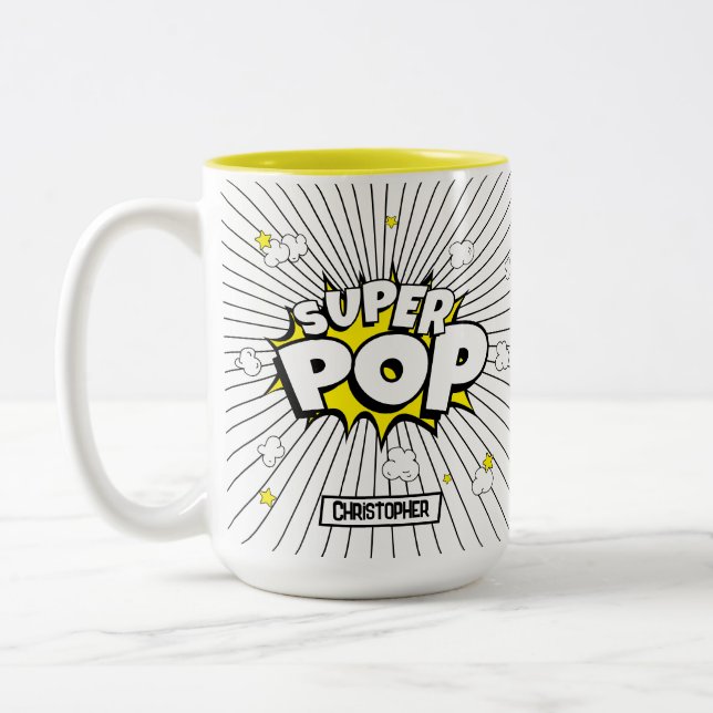 Fun Simple SUPER POP! Popcorn Pun | Two-Tone Coffee Mug (Left)