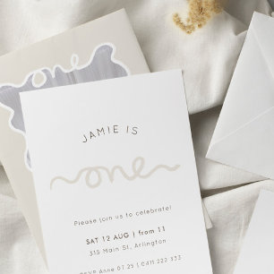 Fun & Simple Unisex First Birthday Beige Invite