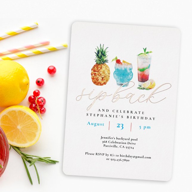 Fun Sip Back Cocktails Birthday Party Rose Gold (Creator Uploaded)