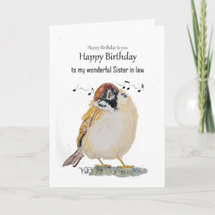 Fun Sister-in-law Happy Birthday Sparrow Bird Card