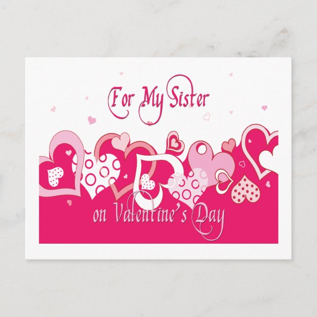 Fun Sister Pink Hearts Valentine Postcard (Front)
