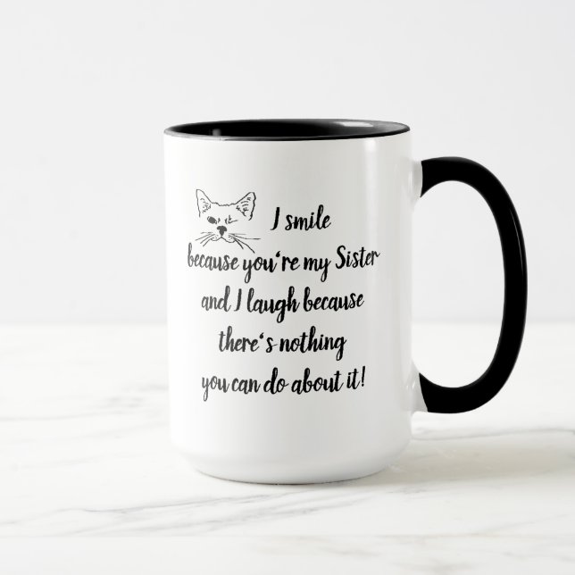 Fun Sister Saying Quote Cute Winking Cat Mug (Right)