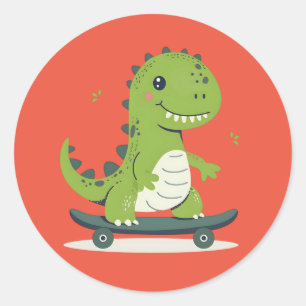 Fun Skateboarding Dinosaur Classic Round Sticker