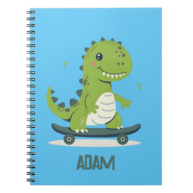 Fun Skateboarding Dinosaur With Kids Name Notebook (Front)