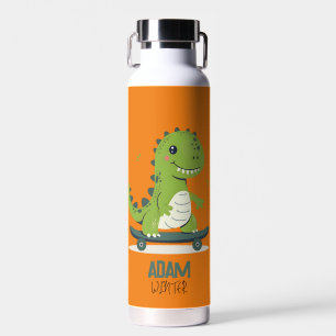 Fun Skateboarding Dinosaur With Kids Name Water Bottle