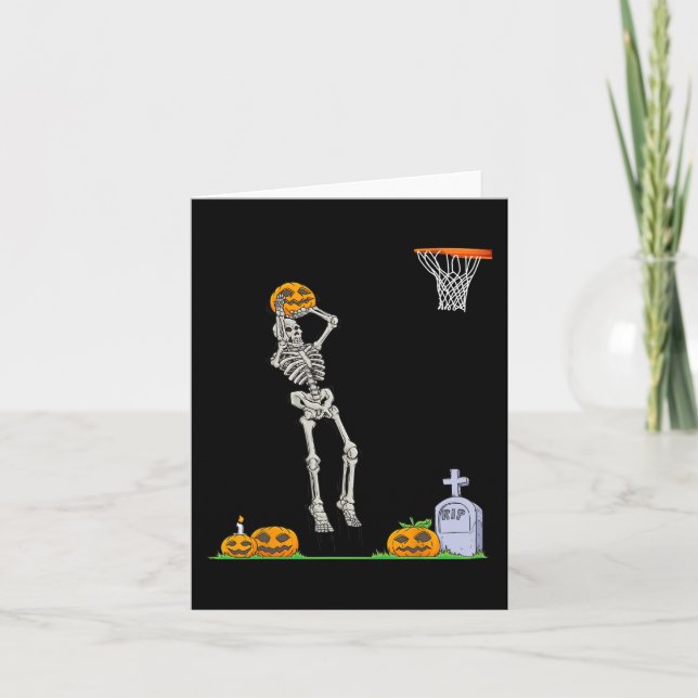 Fun Skeleton Basketball Halloween Pumpkin  Card (Front)