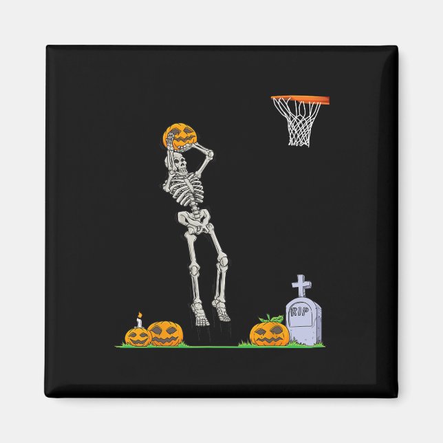 Fun Skeleton Bysketbyll Halloween Pumpkin  Magnet (Front)