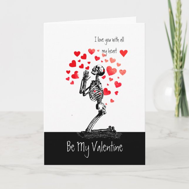 Fun Skeleton Love Hearts Valentine Romantic Humour Holiday Card (Front)