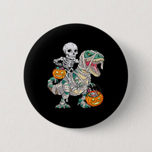 Fun Skeleton Riding Mummy Dinosaur T rex Halloween 6 Cm Round Badge